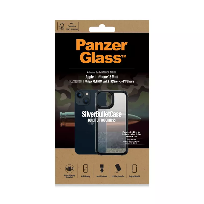 Cover PanzerGlass SilverBullet ClearCase iPhone 13 Mini zwart