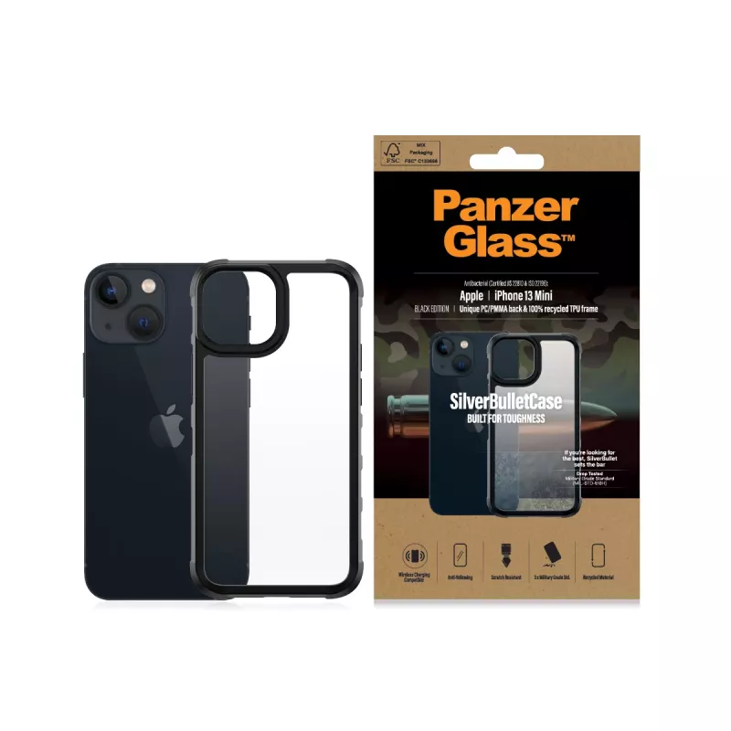 Cover PanzerGlass SilverBullet ClearCase iPhone 13 Mini zwart