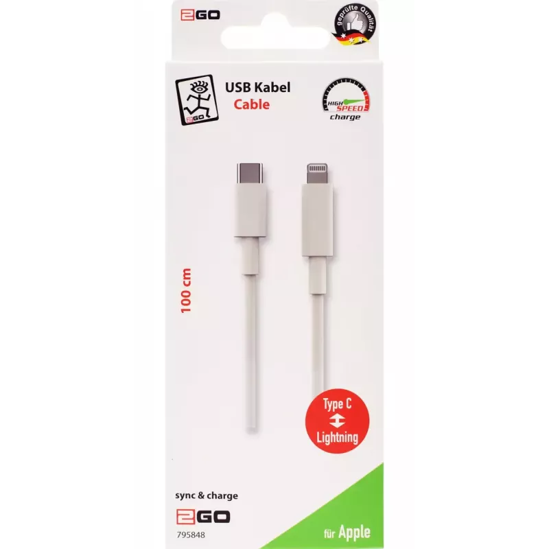 Lightning-kabel 2GO 795848 1m USB-C naar Lightning wit