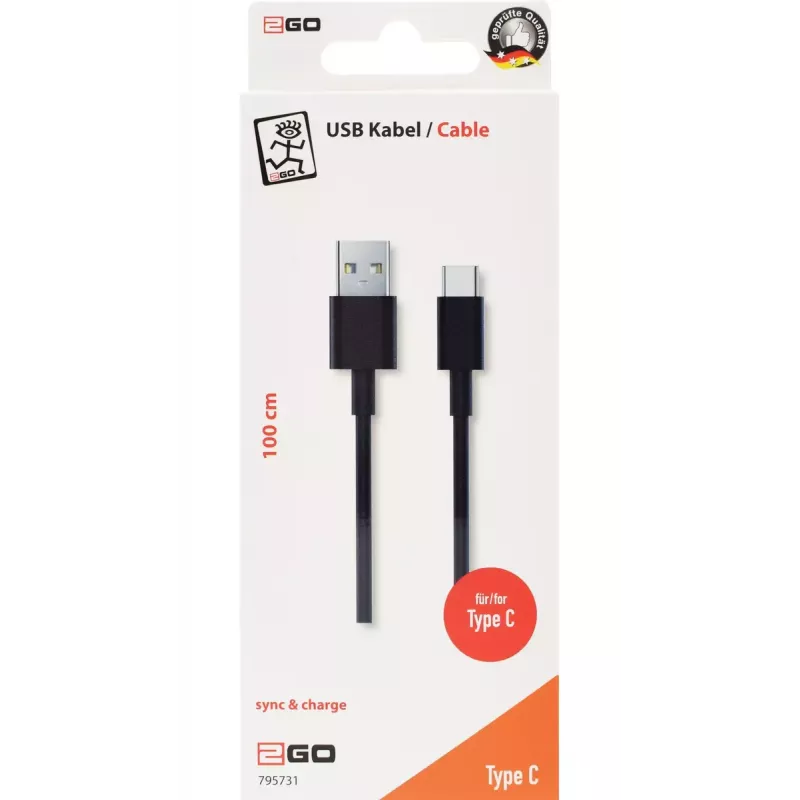 USB-kabel 2GO 795731 1m USB-B USB-C USB 3.2 Gen 1 zwart