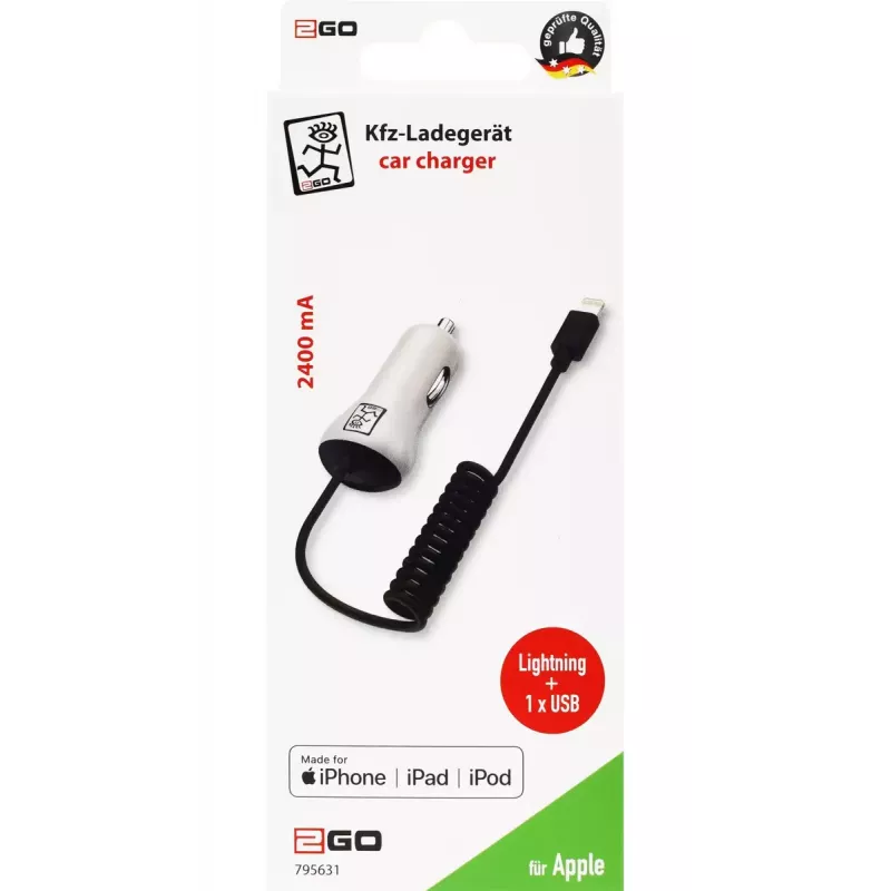 Mobiele oplader 2GO 795631 auto sigarettenaansteker 12/24V 5V wit