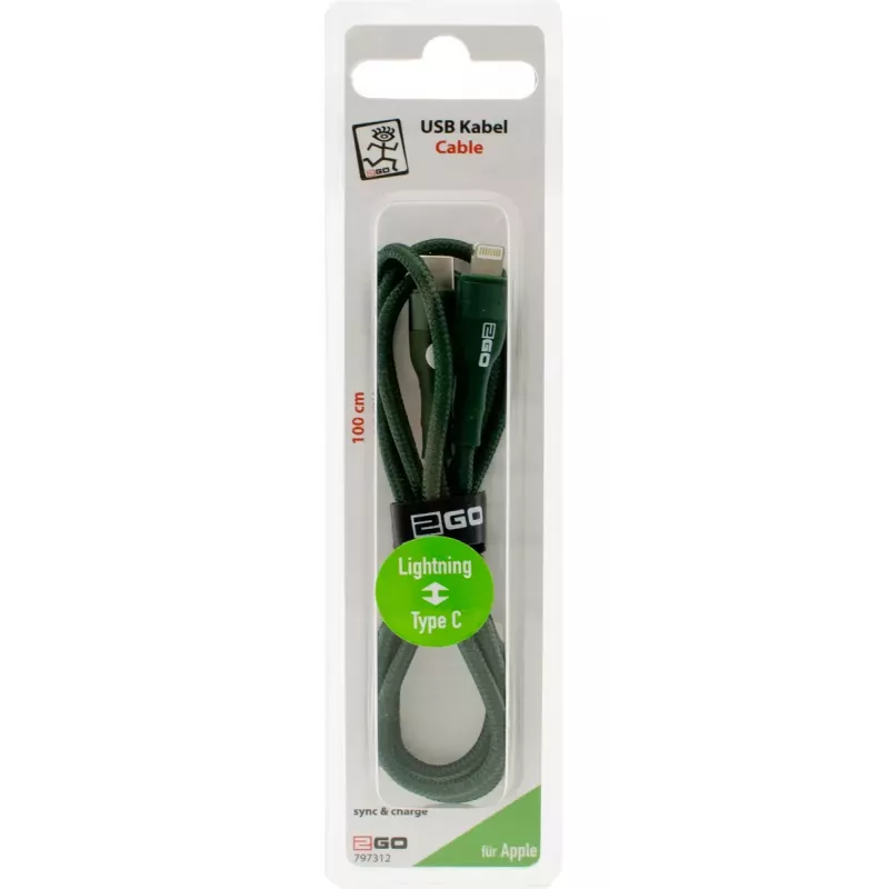 Lightning-kabel 2GO 797312 1 m groen USB-C-stekker