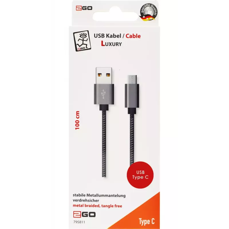 USB-kabel 2GO 795812 USB 3.2 Gen 1 1m USB-B USB-C grijs