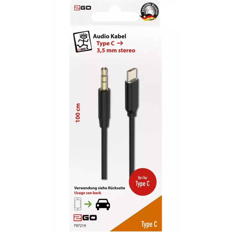 Audiokabel 2GO 797219 1m 3,5mm USB Type-C zwart