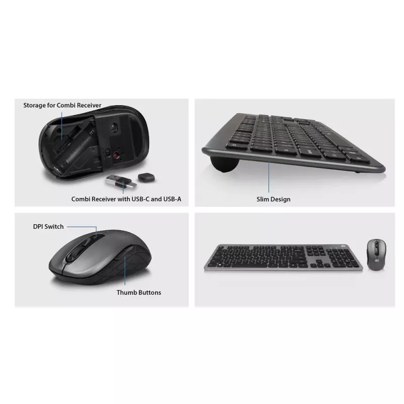 ACT AC5710 draadloos toetsenbord, RF, QWERTY UK International, zwart