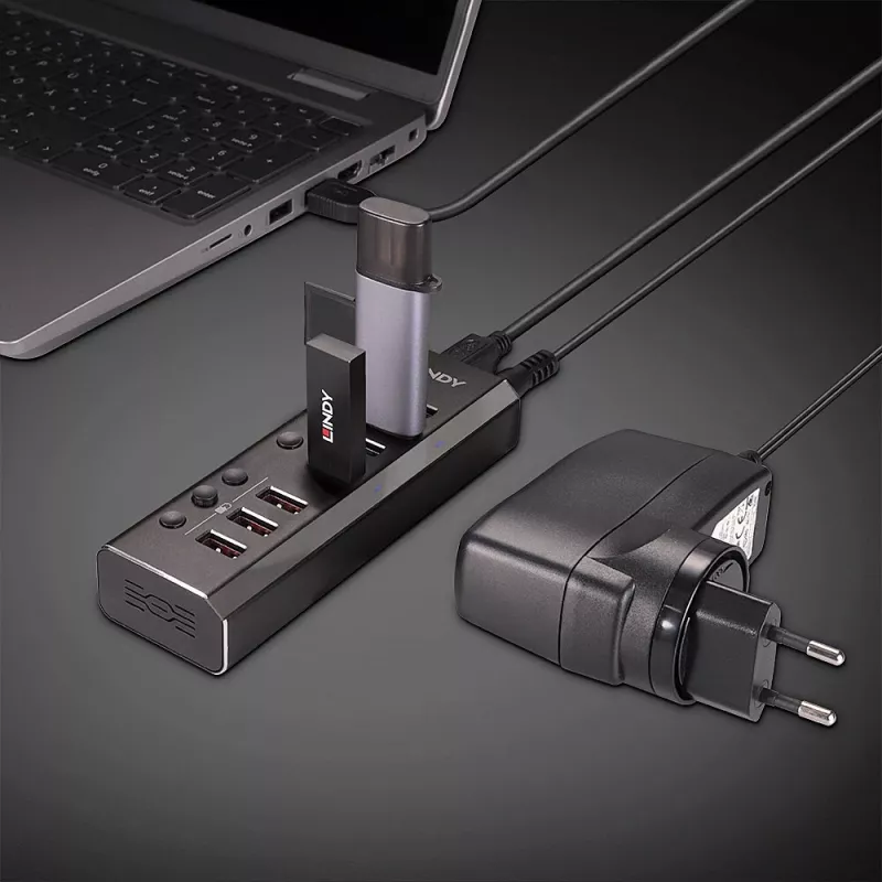 Lindy 4 poorts USB 3.0 hub met 3 Quick Charge 3.0 aansluitingen