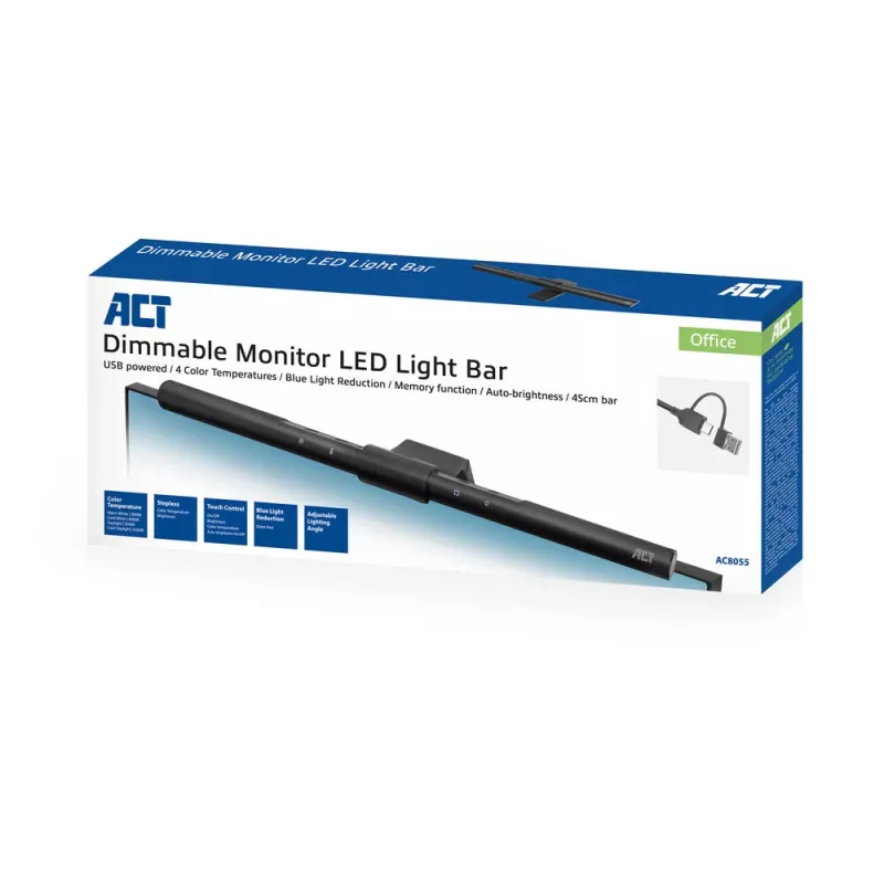 Monitor LED-lichtbalk ACT AC8055 — dimbare, USB-gevoede beeldschermlamp