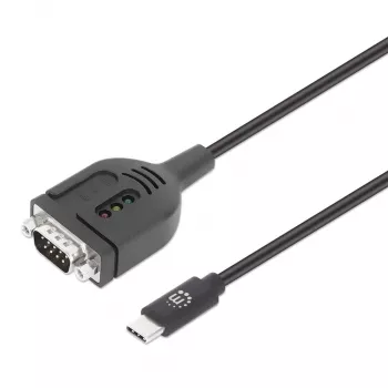 Manhattan USB-C naar serieel converterkabel, 1m, stekker naar stekker, serieel/RS232/COM/DB9, Prolific PL2303GT chip, zwarte kabel, drie jaar garantie