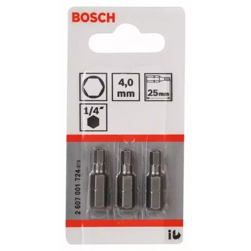 Bosch 2607001724 Zeskantbit 4 mm, extra hard, C 6,3, 3 st.