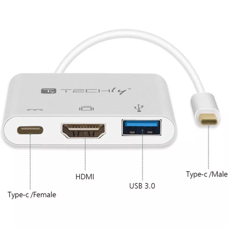 Techly IADAP USB31-HDMIPTY laptopdock/poortreplicator bedraad USB 3.2 Gen 1 (3.1 Gen 1) Type-C zilver