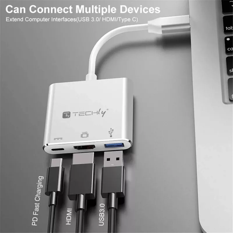 Techly IADAP USB31-HDMIPTY laptopdock/poortreplicator bedraad USB 3.2 Gen 1 (3.1 Gen 1) Type-C zilver