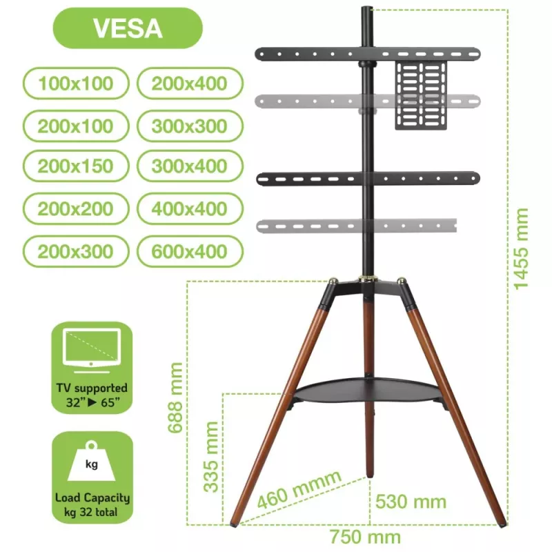 Techly ICA-TR58 tv-standaard/voet 165,1 cm (65 inch) zwart, hout
