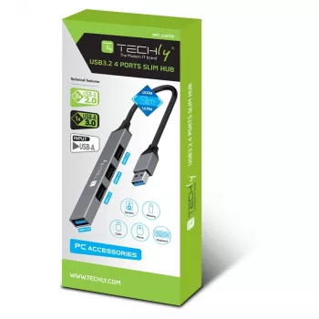 Techly IUSB32-HUB4A-3U2SLS laptop-dock/poortreplicator bedraad USB 3.2 Gen 1 (3.1 Gen 1) Type-A grijs