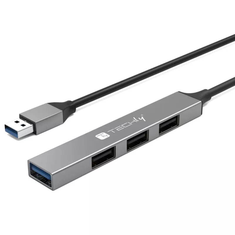 Techly IUSB32-HUB4A-3U2SLS laptop-dock/poortreplicator bedraad USB 3.2 Gen 1 (3.1 Gen 1) Type-A grijs