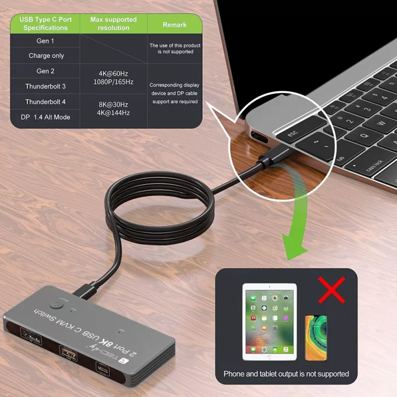 Techly IDATA KVM-DPC8K KVM-switch grijs