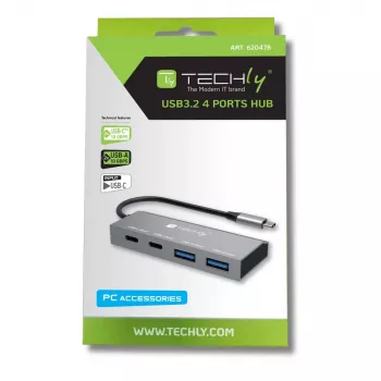 Techly IUSB32C-HUB4AC2 laptop-dock/poort-replicator bedraad USB 3.2 Gen 1 (3.1 Gen 1) Type-C zilver