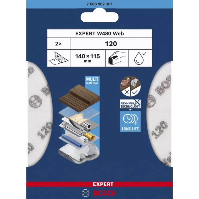 Schuurblad Bosch W480, fijnkorrel P320, 115×140 mm, 2 stuks