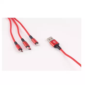 shiverpeaks BASIC-S 3-in-1 oplaadkabel, USB-A naar Micro-B + USB-C + 8-pin, rood, 1,2 m