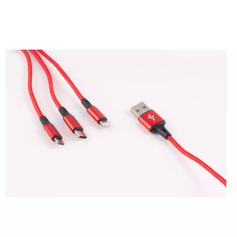 shiverpeaks BASIC-S 3-in-1 oplaadkabel, USB-A naar Micro-B + USB-C + 8-pin, rood, 1,2 m