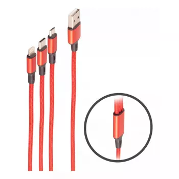 shiverpeaks BASIC-S 3-in-1 oplaadkabel, USB-A naar Micro-B + USB-C + 8-pin, rood, 1,2 m