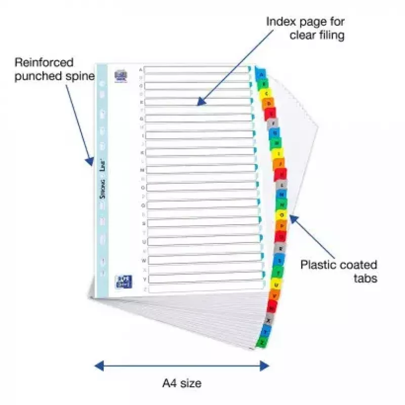 ELBA Mylar-kaartbak, A-Z, 26-delig, A4, 210 x 297 mm, gekleurde tabbladen (596581-20)