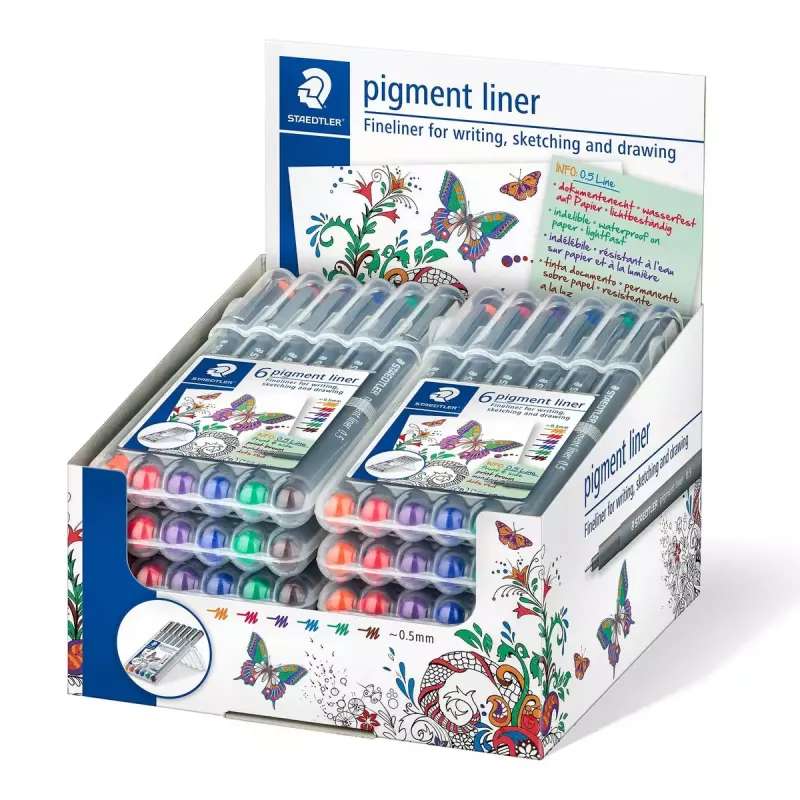 Staedtler Pigment Liner 308 fineliner, 0,5 mm, etui van 6
