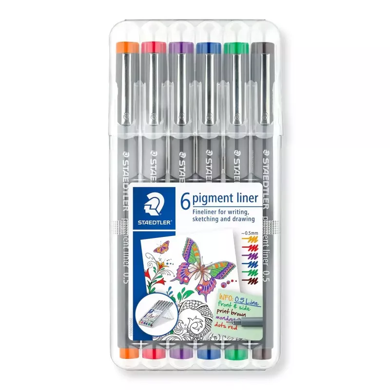 Staedtler Pigment Liner 308 fineliner, 0,5 mm, etui van 6