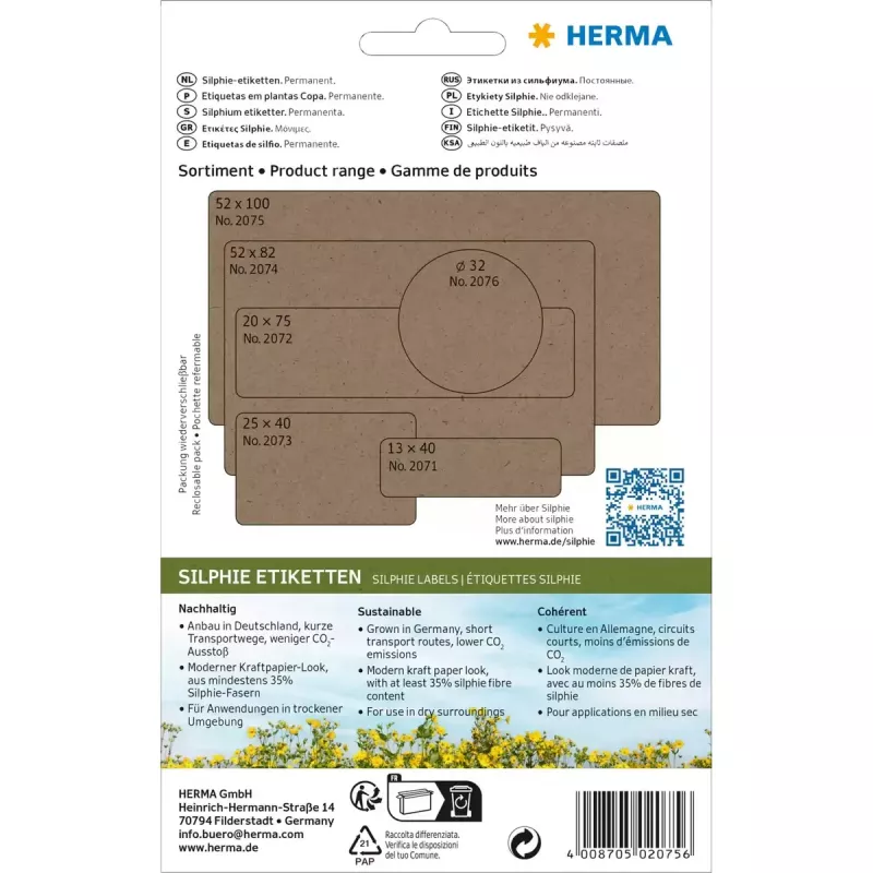 HERMA 2075 zelfklevende etiketten rechthoekig met afgeronde hoeken permanent bruin 72 stuks