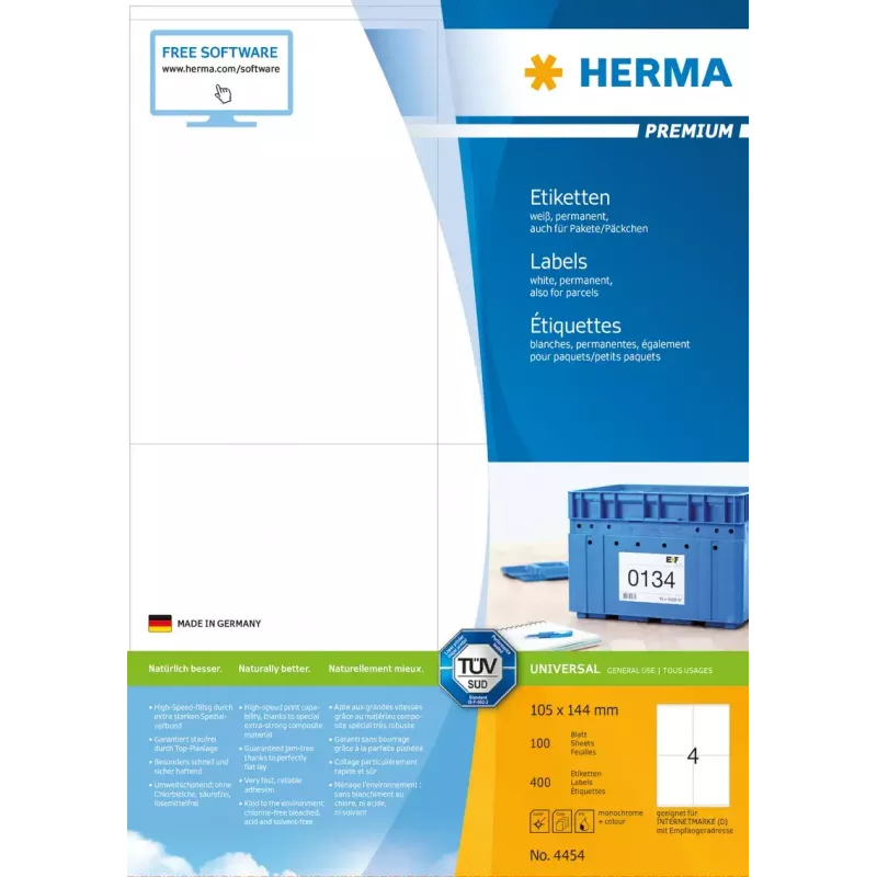 Zelfklevende printeretiketten HERMA Labels Premium A4 105x144 mm