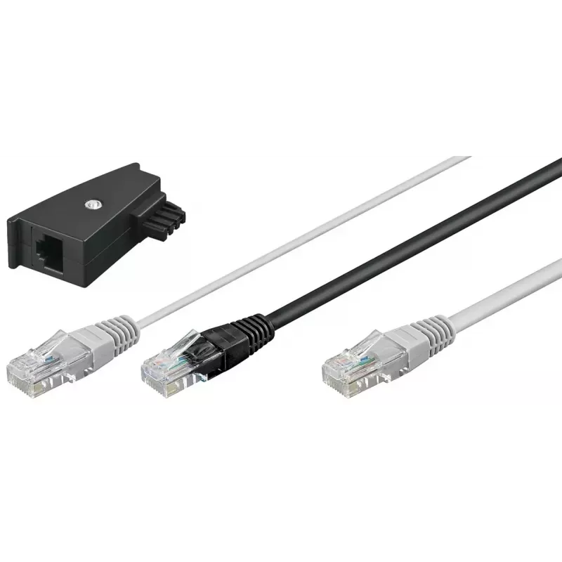 Goobay 95286 TAE-adapterkabel, 2x RJ45 naar RJ45 (8P8C) / TAE-F, 3 m, zwart/grijs