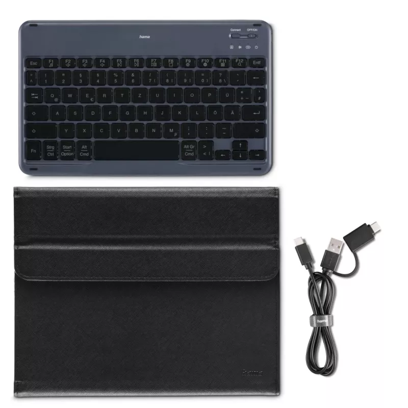 Hama Travel 500 Bluetooth-toetsenbordhoes voor tablets van 7–11 inch, QWERTZ (DE), zwart