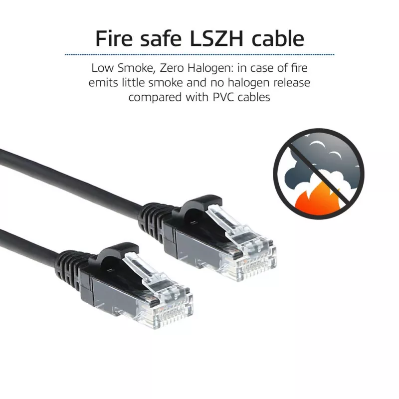 ACT Zwart 10 meter LSZH U/UTP CAT6 datacenter slimline patchkabel met rastbescherming en RJ45-stekkers