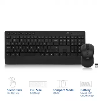 ACT draadloze toetsenbord-muisset (Qwerty), stille klik, milieuvriendelijk, van gerecyclede materialen