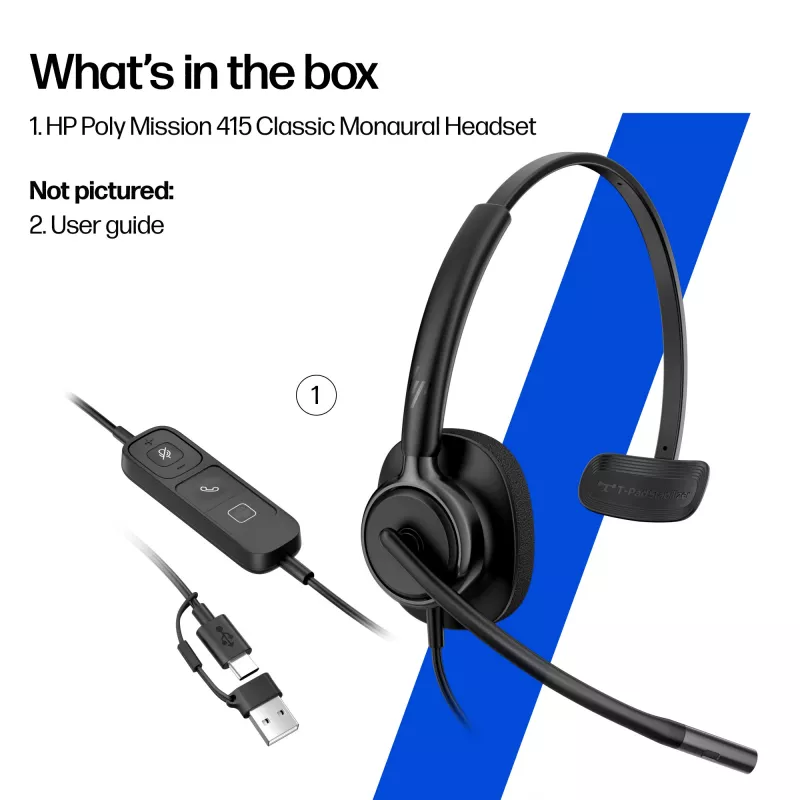 Bedrade stereo-headset HP Poly Mission 425 USB — bulk, gewicht 132 g