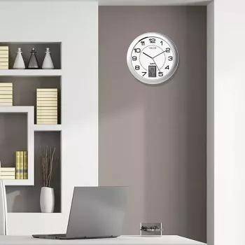 Wand-/tafelklok Unilux 100340853 — quartz, rond metaalkleurig zilver, Ø 31 cm, batterij AA/AAA