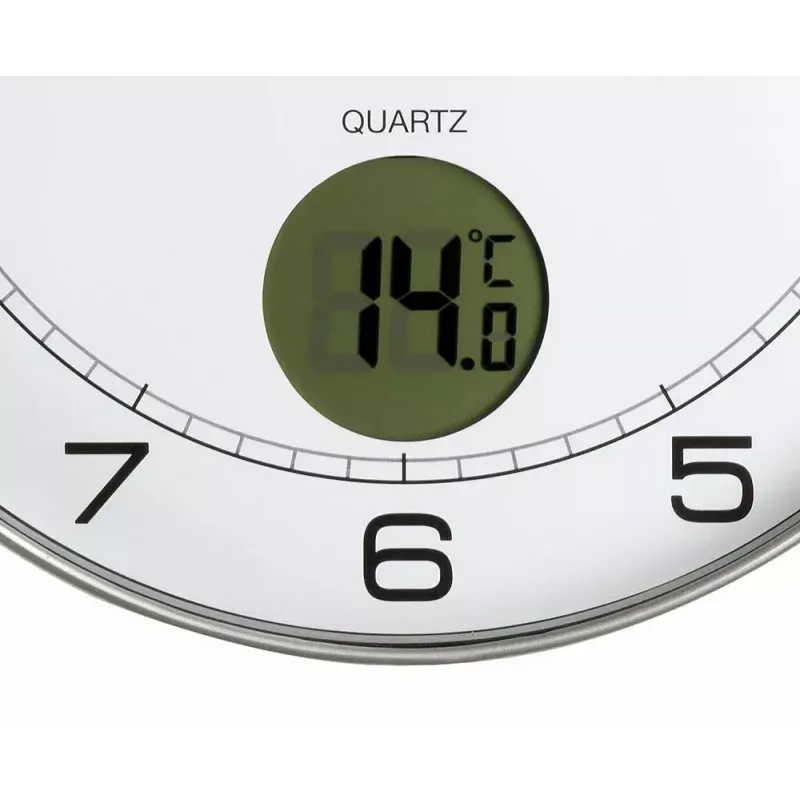 Wand-/tafelklok Unilux 400094592 — quartz, rond metaalkleurig zilver, Ø 30 cm, batterij AA/AAA