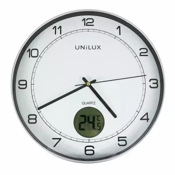 Wand-/tafelklok Unilux 400094592 — quartz, rond metaalkleurig zilver, Ø 30 cm, batterij AA/AAA