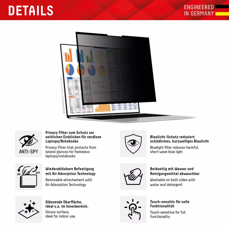 Displex PRIVACY SAFE afneembare 2-weg privacyfilter voor laptop/notebook (randloos) 14