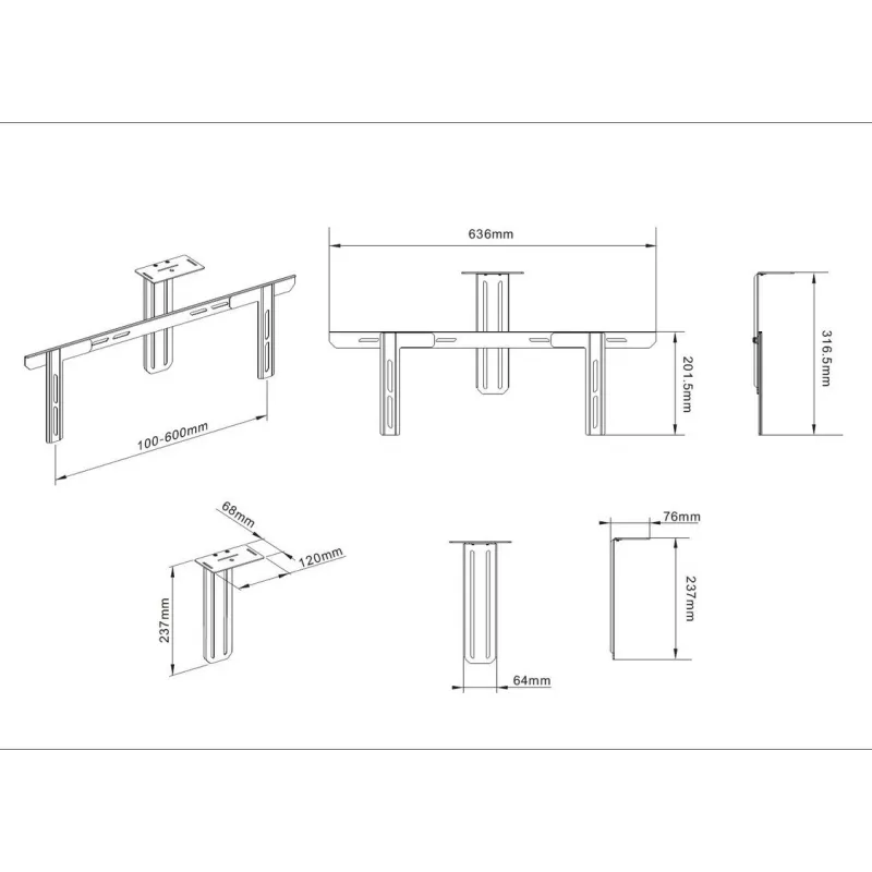 Rek Multibrackets M Universal Camera Holder 55 inch–110 inch zwart staal