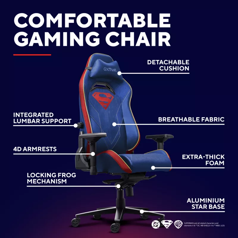 Gaming-stoel TRUST RUYA PRO GXT721SM Superman — ergonomisch ontwerp, in hoogte verstelbaar