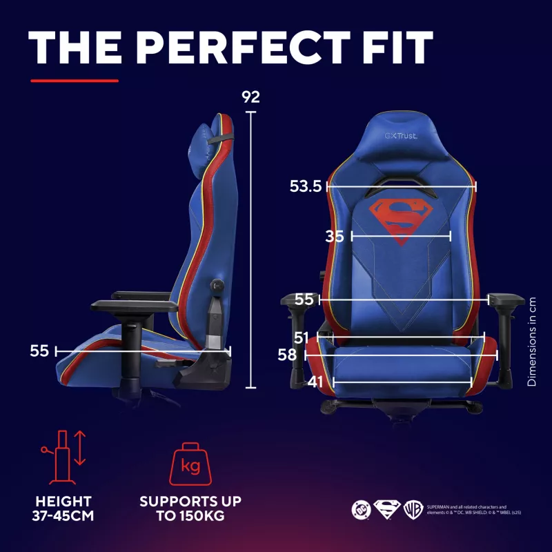 Gaming-stoel TRUST RUYA PRO GXT721SM Superman — ergonomisch ontwerp, in hoogte verstelbaar