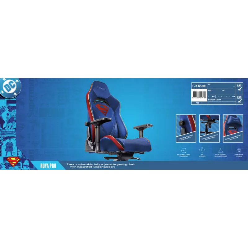 Gaming-stoel TRUST RUYA PRO GXT721SM Superman — ergonomisch ontwerp, in hoogte verstelbaar