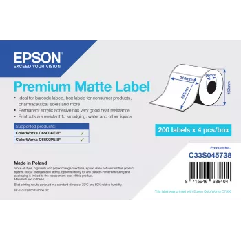 Epson C33S045738 Premium matte gestanste etiketten A4 (210 x 297 mm), permanente acrylkleefstof, hoogwit