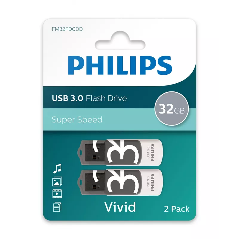 Philips FM32FD00D/00 Vivid Edition USB-stick 32 GB, USB 3.0, Shadow Grey, verpakking van 2