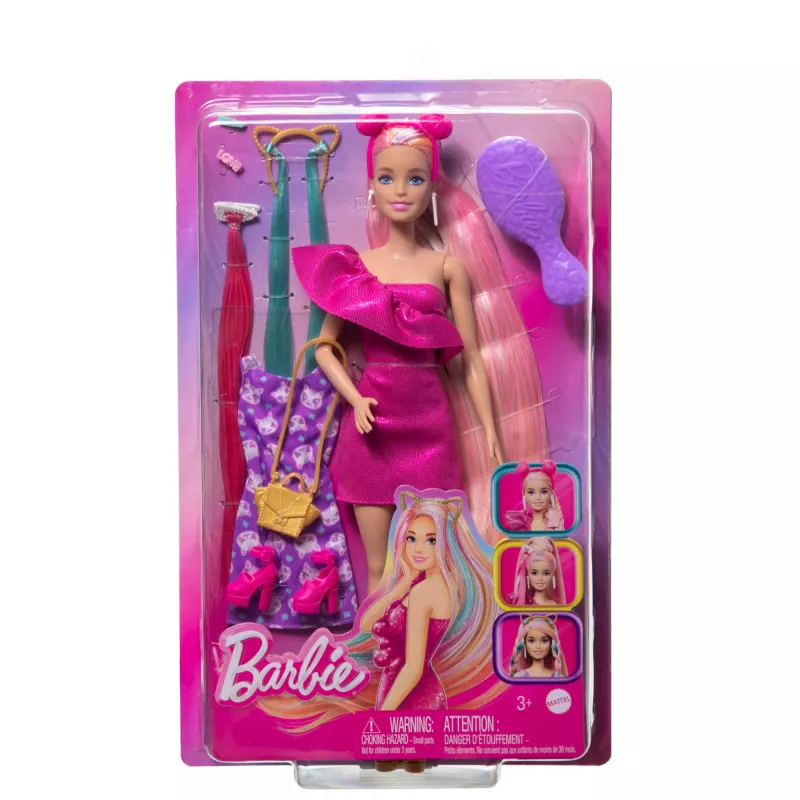 Barbie Fun & Fancy Hair pop met extra lang bont blond haar en stylingaccessoires