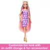 Barbie Fun & Fancy Hair pop met extra lang bont blond haar en stylingaccessoires