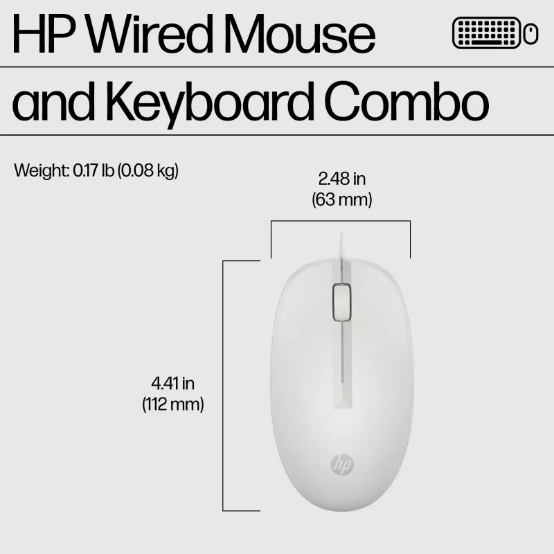 HP 225 bedrade muis- en toetsenbordcombinatie, full-size (100%), bedraad, USB, wit, muis inbegrepen