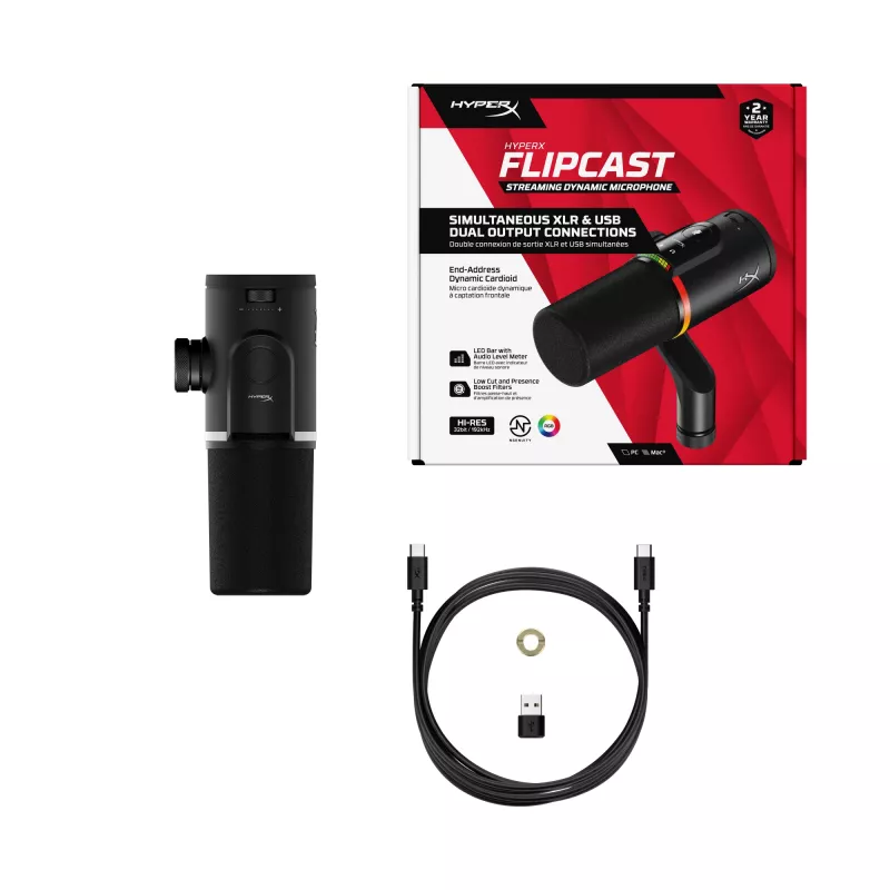 HyperX FlipCast – USB/XLR dynamische microfoon (zwart), dynamische microfoon, -10 dB, 20 - 20000 Hz, 0,05 %, 1 Ω, 192 kHz