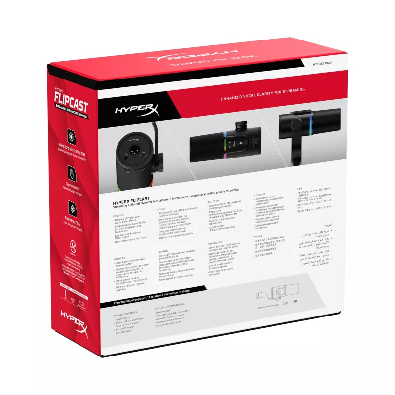 HyperX FlipCast – USB/XLR dynamische microfoon (zwart), dynamische microfoon, -10 dB, 20 - 20000 Hz, 0,05 %, 1 Ω, 192 kHz