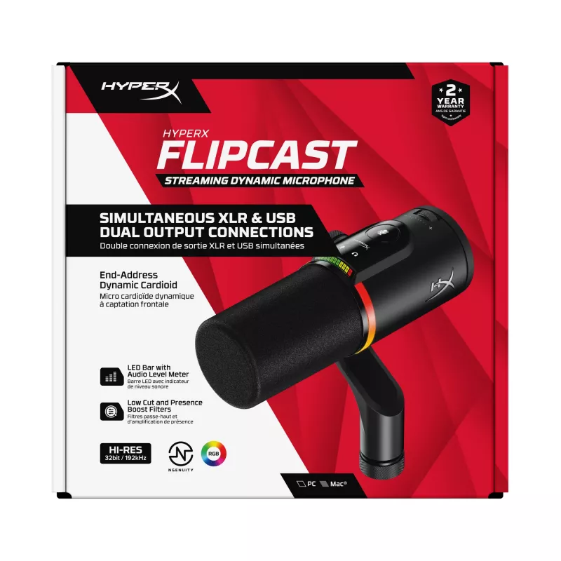 HyperX FlipCast – USB/XLR dynamische microfoon (zwart), dynamische microfoon, -10 dB, 20 - 20000 Hz, 0,05 %, 1 Ω, 192 kHz